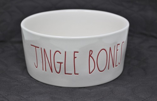 RAE DUNN Christmas JINGLE BONES 6" Pet Bowl White w/ Red Large Letters