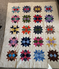 Vintage Handcrafted Patchwork Star Quilt Calico Cottagecore Folk Art 69"x84"