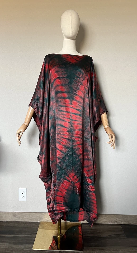 Maxi Vestido Grass Fields Africano Tie Dye Negro Rojo Satinado Caftán Talla Grande 12 Foto 2 de 4