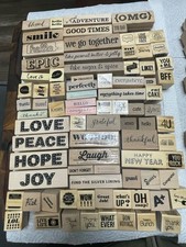 Alphabet Numbers Phrases Words Animals Holiday Wooden Rubber Stamp Lot Scrapbook