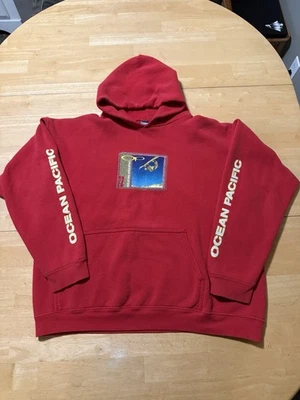 Vintage Ocean Pacific OP Hoodie Red Snowboard Graphic Spellout Sleeves Men’s M - image 1 of 4