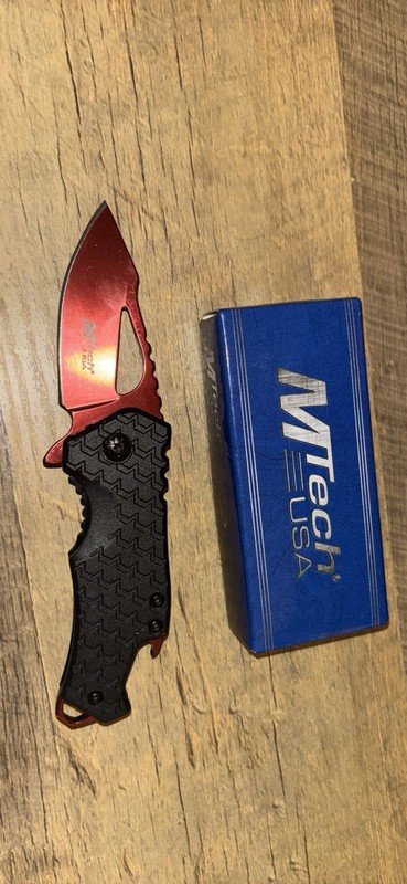 MTech USA Pocket Knife Straight Edge Folding Blade Black Red