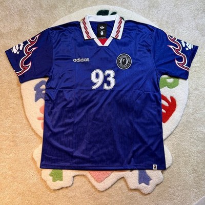 Adidas x BAPE SSL Flame Jersey Blue Soccer Shirt NWT Mens Size L