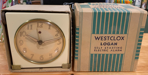 1940's Westclox Logan Art Deco Self Starting Electric Alarm Clock Original Box
