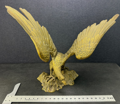 VTG Large Brass Eagle Statue 27'' Wing Span 18 POUNDS+ Base Brutalist Patriotic