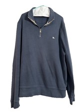Burberry Men's Quarter Zip Pullover In Navy Blue XL Iconic Check Collar