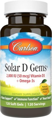 Carlson Labs Solar D Gems Natural Vitamin D3, 2000 IU, 120 Softgels
