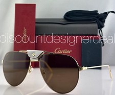 Cartier Santos CT0166S 010 Aviator Sunglasses Gold Brown Lens White 60mm NEW