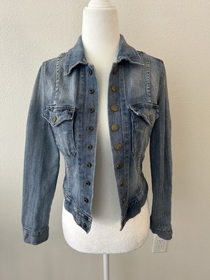 Current Elliot Distressed Denim Snap Jacket Y2K Grunge Indie Tumblr