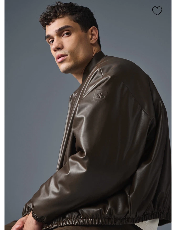 Jaqueta espresso masculina de couro sintético ALO zíper completo tamanho médio (varejo $298) nova com etiquetas - Imagem 2 de 4