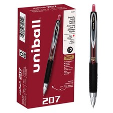uniball 207 Retractable Gel Pens, Micro Point 0.5mm , Red