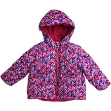 OshKosh B'gosh Girls 18 Mos Puffer Jacket Pink Blue Chevron Zip Hooded