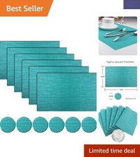 Image of Turquoise Rectangle Placemats & Coasters Set of 6 - Elegant Table Protection