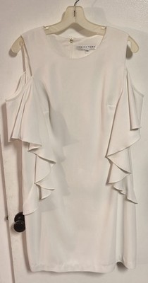 Trina Turk Lambada Dress White Cold Shoulder Ruffle Sheath Womens 12