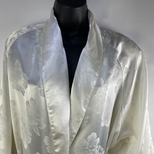VTG Victoria Secret Gold Label Long Robe Satin Ivory Floral Jacquard Print M/L