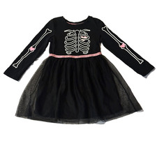 Cat  Jack Girls Skeleton Halloween Dress Long Sleeve Tulle Skirt Black Pink- 5T