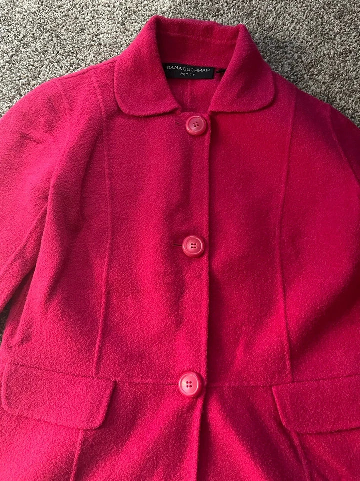 Chaqueta Abrigo Dana Buchman Rosa Lana Sólida Mujer Guisante Talla Pequeña 10 Foto 2 de 4