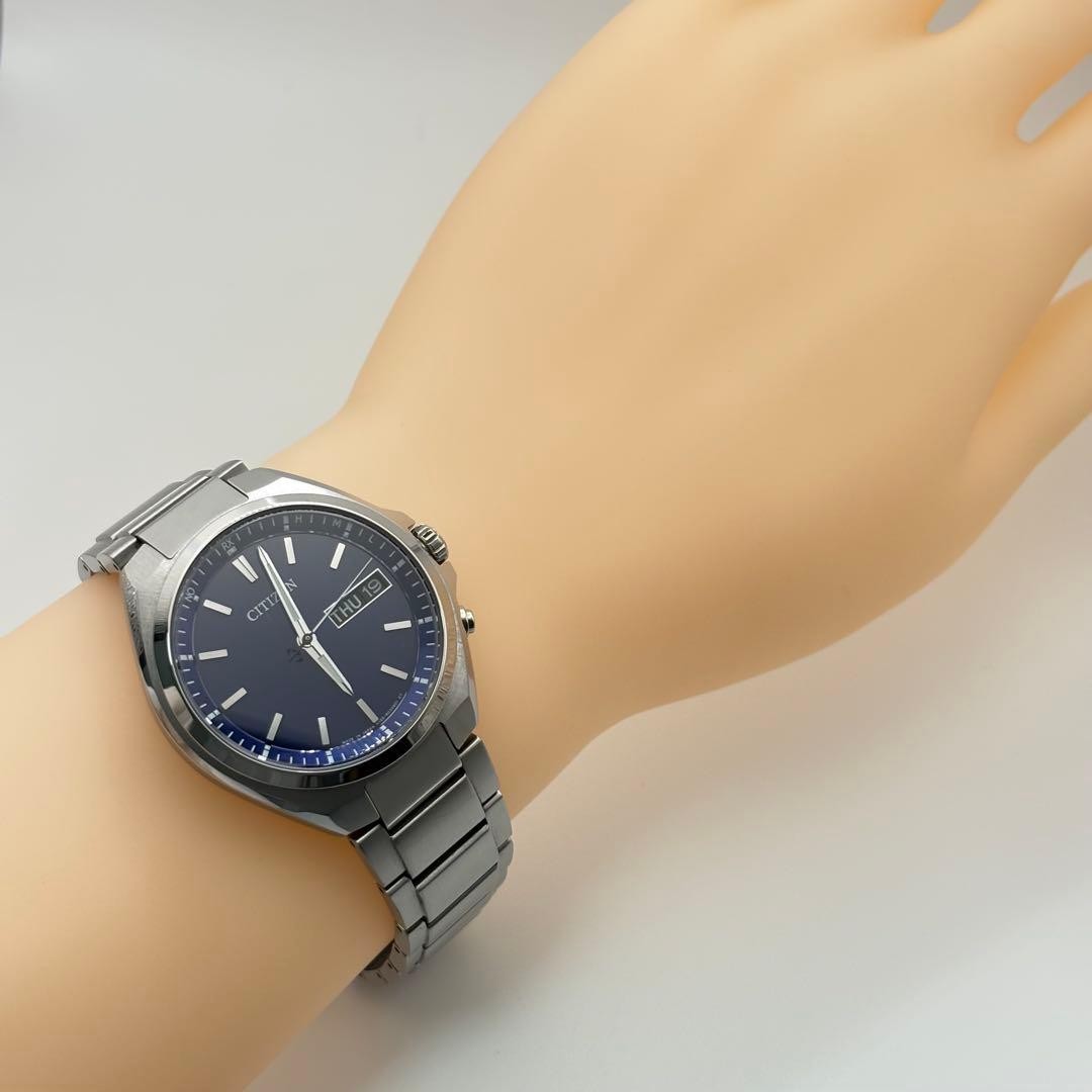 Citizen Attessa Eco-Drive Radio Solar Titanium Men's Watch Blue Dial Used image 2