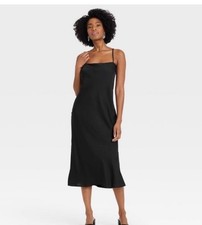 A New Day Slip Dress Womens 2x Black Sleeveless Midi Lightweight Silk New W Tag