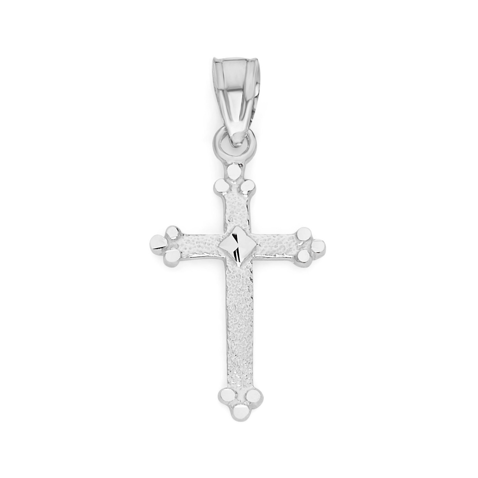 Colgante Cruz Oro Blanco Macizo en 10 o 14k, Joyería Religiosa Regalos