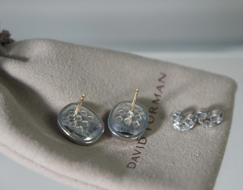 David Yurman 925 Sil Cushion PINK Tourmaline Diamond Noblesse 585 Stud Earrings - Image 2 of 4