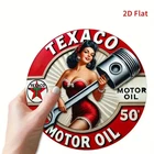 Vintage Texaco Motor Oil 50¢ Round Tin Metal Signs Home Décor 8x8