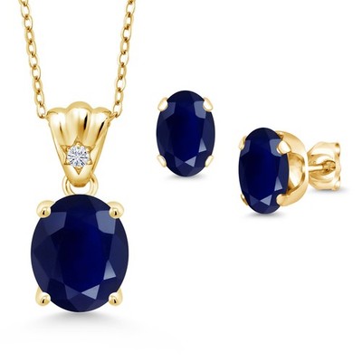 18K Yellow Gold Plated Silver Sapphire and White Lab Grown Diamond Pendant and