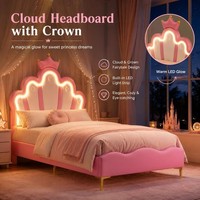 UPHOLSTERED 3FT SINGLE BED FRAME CROWN ADJUSTABLE CLOUD HEADBOARD KIDS & ADULTS-