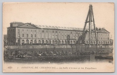 Vintage Arsenal de Cherbourg Postcard La Salle d'Armes et les Torpilleurs