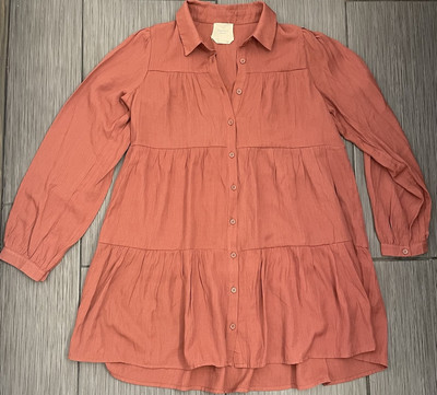 Harper Heritage Tiered Style Mini Dress Long-Sleeve Button-up Medium Cooper