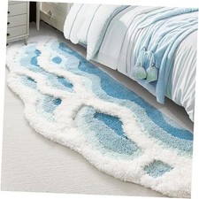 Soft Shag 3D Stereo Wave Moss Bedside Rug 20" 36" Cute Navy Blue Runner Rug