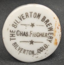 Rare Antique Porcelain Beer Bottle Stopper Silverton Brewery C. Fischer Colorado