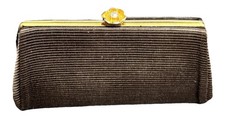 Vintage Brown Clutch With Gold And Flower Closure