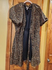 Womens Nine West Cheetah Print Puff Sleeve Dress Pockets Size XXL