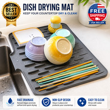 Silicone Dish Drying Mat Kitchen Sink Drain Pad Countertop Rack Gray