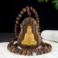 108 Beads Guanyin Buddha Bless Lucky Pandent Necklace Natural Wood Prayer Beads