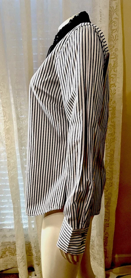 Camisa J CREW Blanca NVY Rayas Ajuste Perfecto Popelina Cuello Lentejuelas Talla 6 Totalmente Nueva Foto 3 de 4