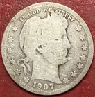 1907-S Barber Quarter. Free Shipping