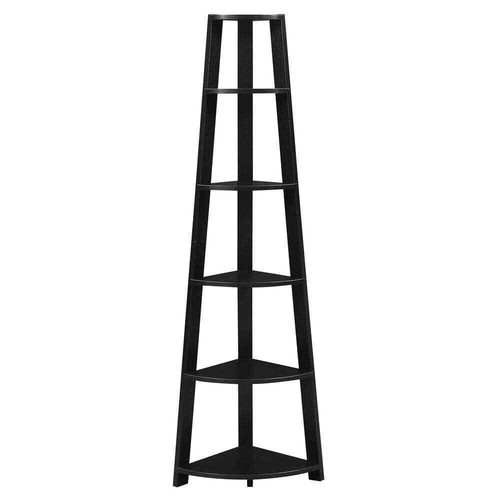 Newport 71 in. Black MDF 6 Tier Corner Accent Bookcase