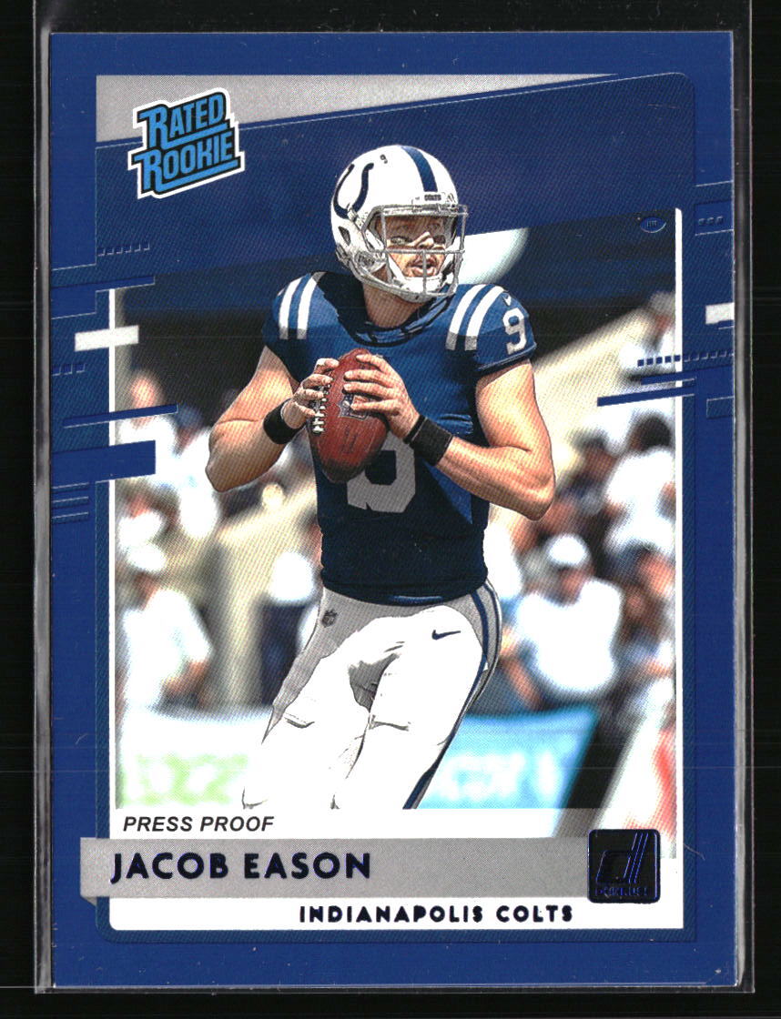 Jacob Eason 2020 Donruss Optic Press Proof Blue RC #312 Football Card