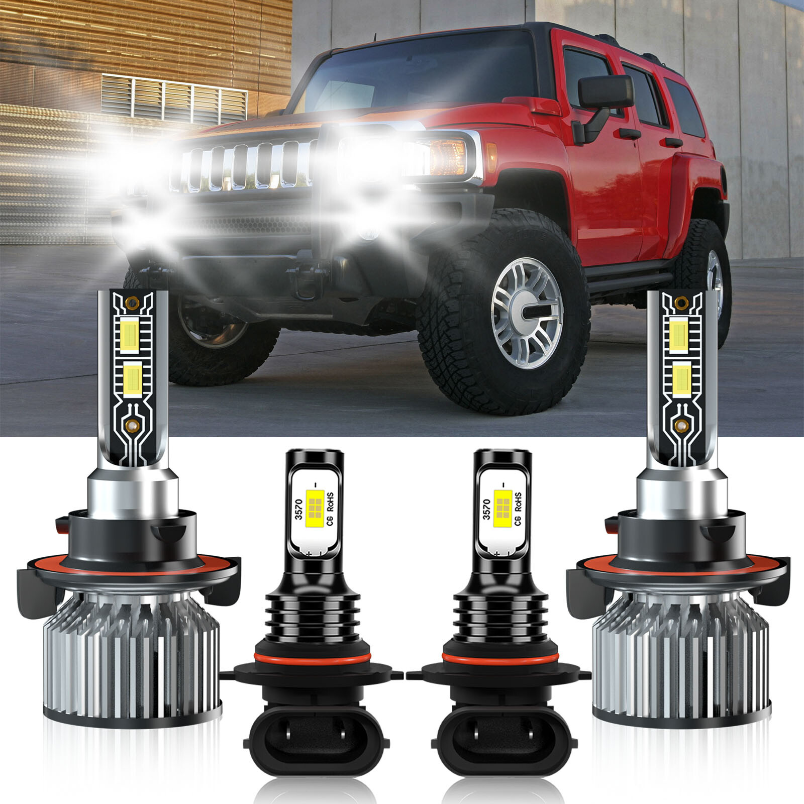 4x LED Headlight Kit Bulb High Lo Beam+Fog Light kit For Hummer H3T 2009-2010