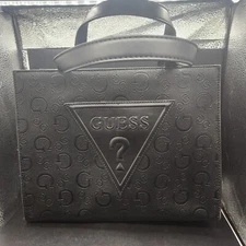 GUESS Black Medium Tote Shoulder Bag Purse Multiple Pocket