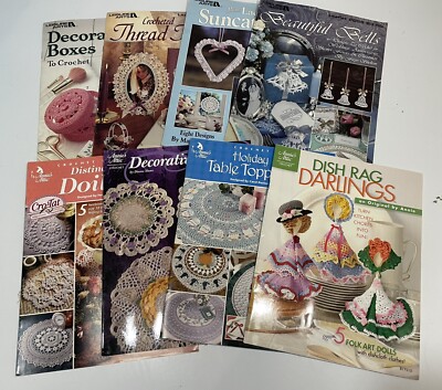 LOT of 8 Vintage CROCHET Pattern Leaflet/Books Leisure Arts Annie s Attic DOILIE