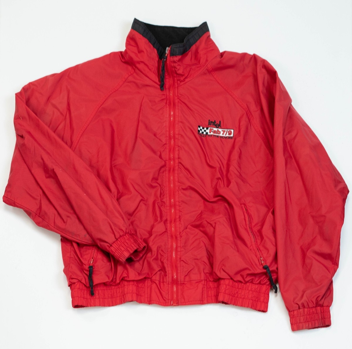 Vintage 90s Intel Fleece Lined Windbreaker Jacket Men Size 2XL Red 