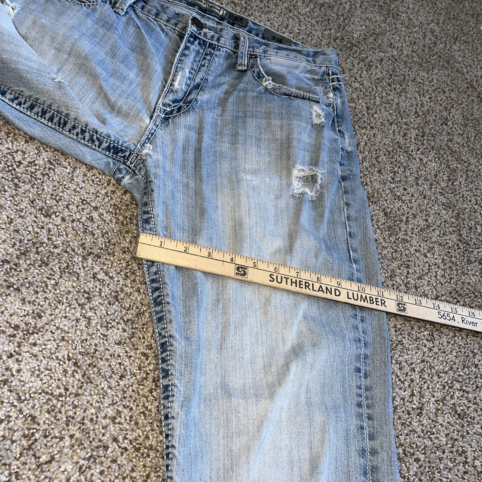 BKE Jeans Mens 33L Blue Tyler Straight Leg Destroyed Denim 33x33 - View 13