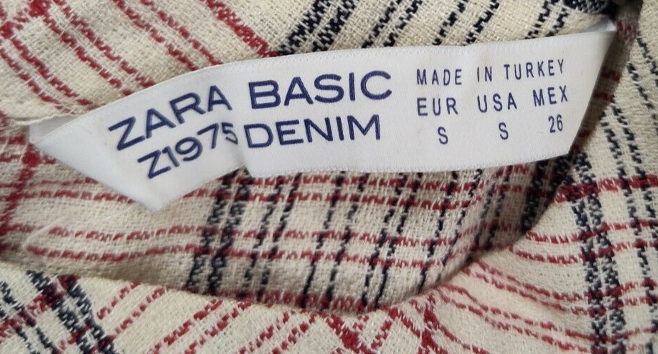 Chemise Zara Basic Z1975 En Jean à Carreaux Brodé - Tailles S Et M - Col Haut - Manches Longues
