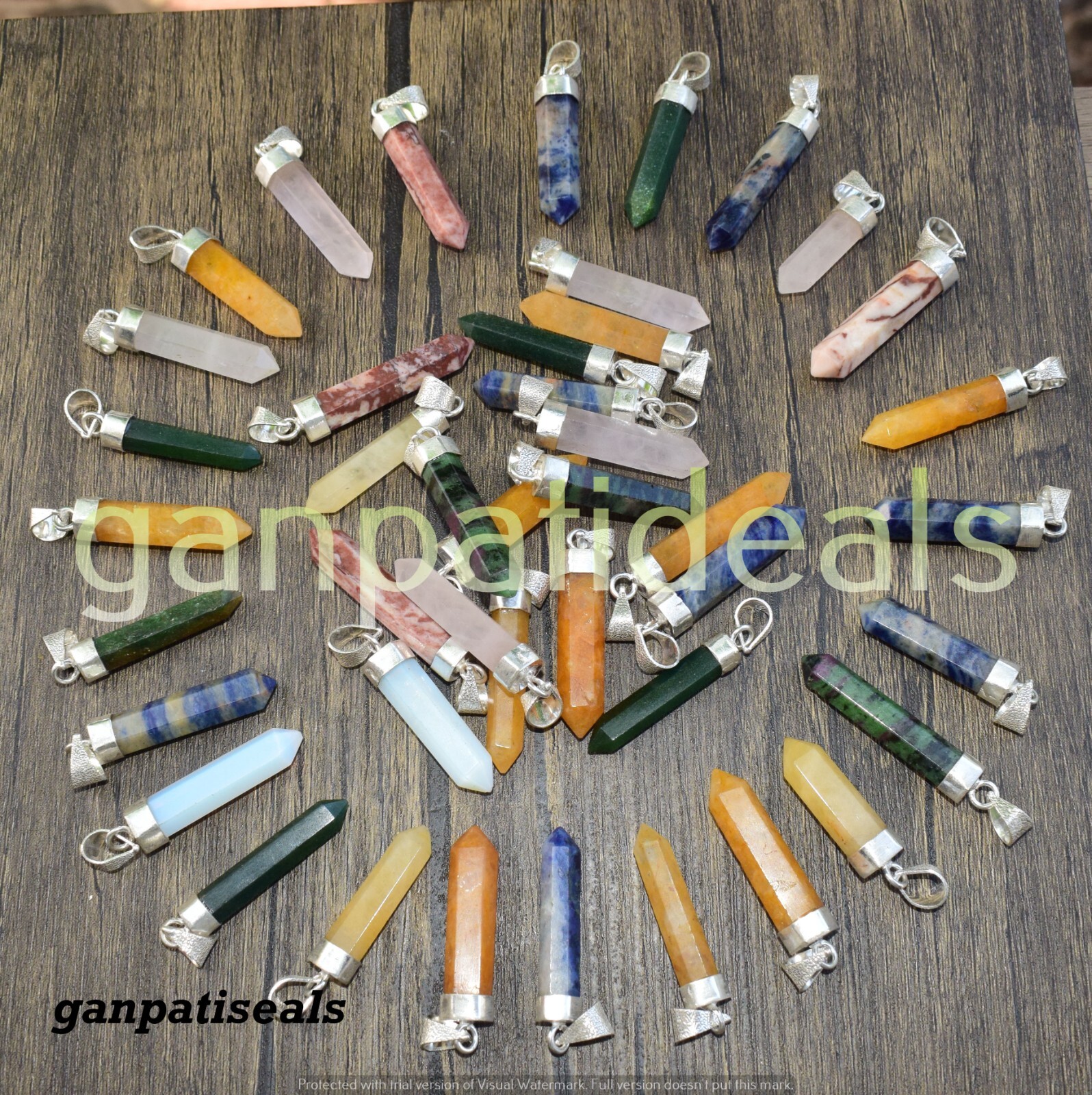 SALE  Rose Quartz & Mix Gemstone Pencil Pendants Wholesale Lot 925 Silver Plated