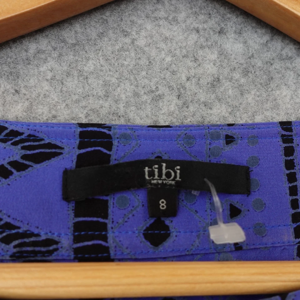 超大钴蓝色丝绸连衣裙中号休闲派对阿兹特克民族职业 TIBI — 第 3/4 张图片