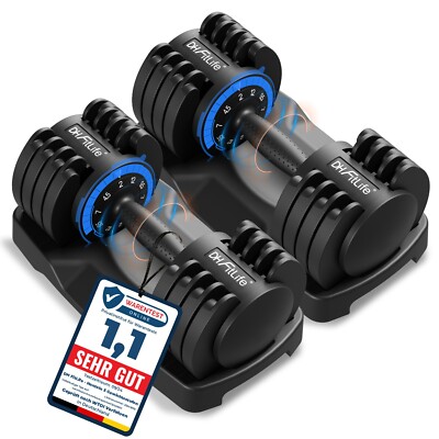 DH FitLife 2 bis 12 kg verstellbare Hanteln, Variable Gewichte 5 in 1, 2er set