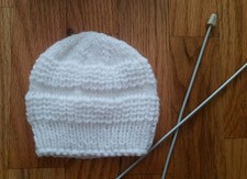 Knitted baby hat , size 0-3 months, white color, for boy or girl